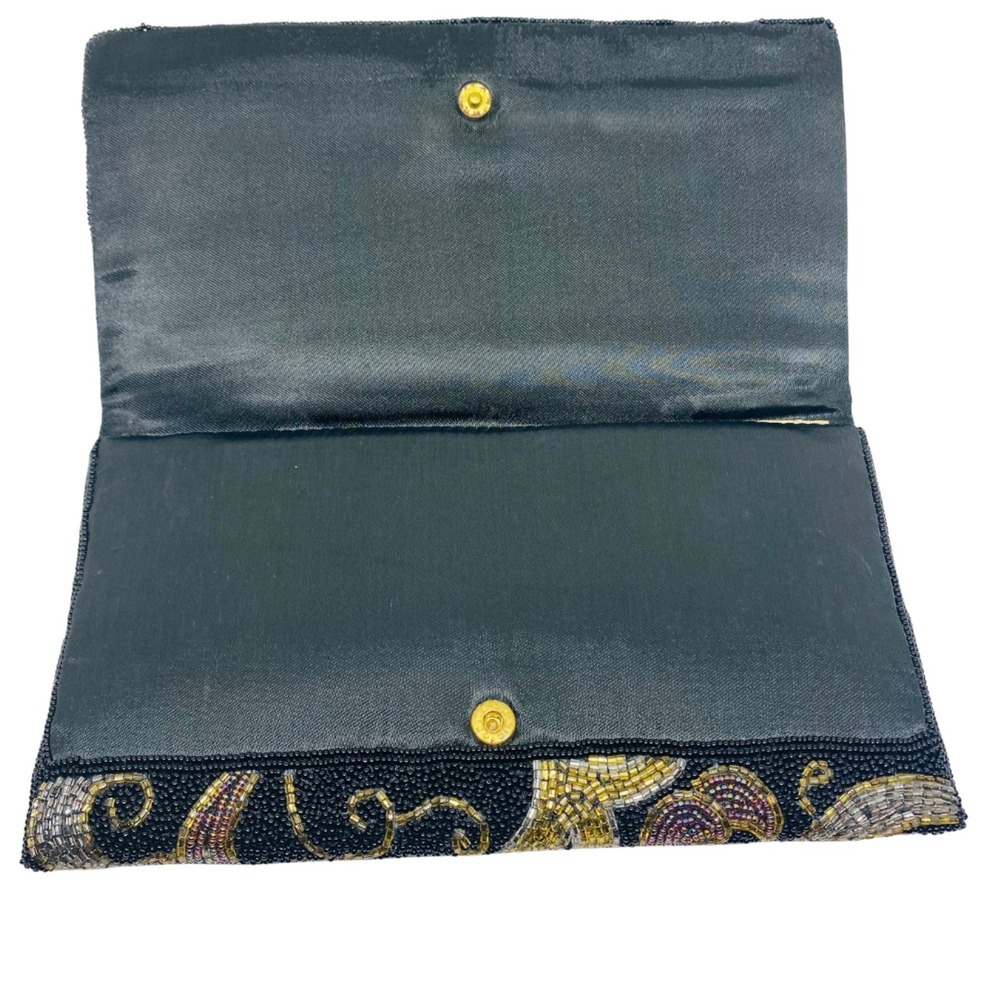 Vintage Beaded Clutch Purse: 1950s/60s Black Multi-Color Evening Bag - Picture 5 of 8